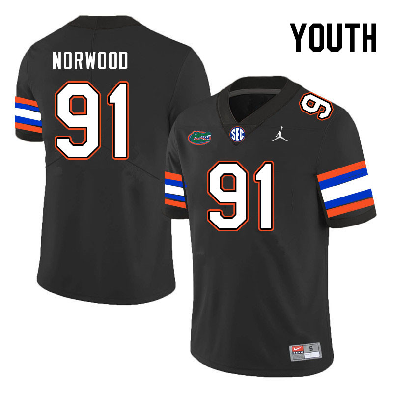 Youth #91 Tyreik Norwood Florida Gators College Football Jerseys Stitched-Black